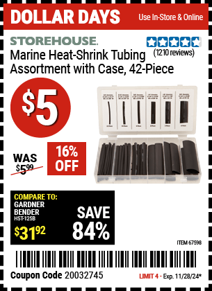 Harbor Freight Coupons, HF Coupons, 20% off - 42 Piece Marine Heat Shrink Tubing Assorment With Case