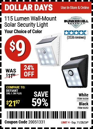 Harbor Freight Coupons, HF Coupons, 20% off - BUNKER HILL SECURITY Wall Mount Security Light for $9.99