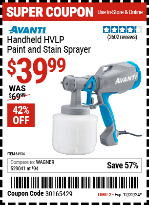 Harbor Freight Coupons, HF Coupons, 20% off - Avanti Hvlp Hand Held Paint Sprayer