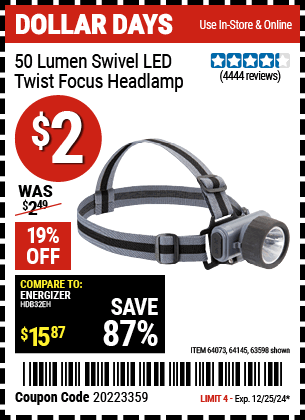 Harbor Freight Coupons, HF Coupons, 20% off - Headlamp With Swivel Lens