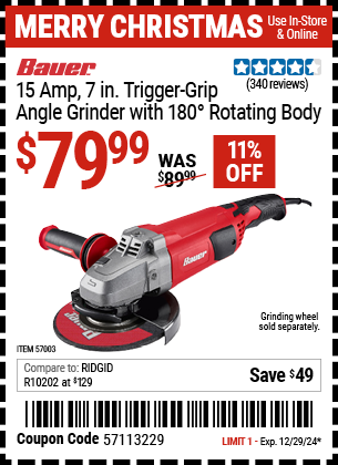 Harbor Freight Coupons, HF Coupons, 20% off - 15  Amp 7 in.  Trigger Grip Angle Grinder with 180 Rotating Body