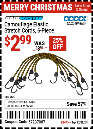 Harbor Freight Coupons, HF Coupons, 20% off - 6 Piece Camouflage Elastic Stretch Cords