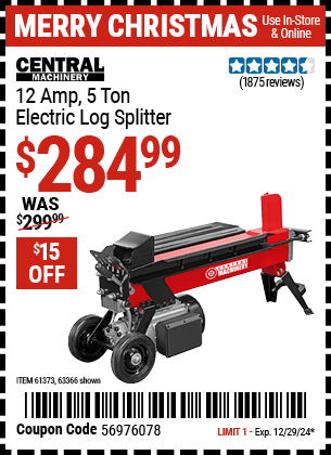 Harbor Freight Coupons, HF Coupons, 20% off - 5 Ton Electric Log Splitter