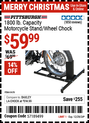 Harbor Freight Coupons, HF Coupons, 20% off - Motorcycle Stand/wheel Chock