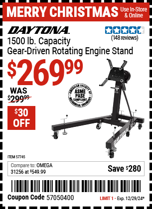 Harbor Freight Coupons, HF Coupons, 20% off - DAYTONA 1500 lb. Capacity Gear Driven Rotating Engine Stand for $259.99