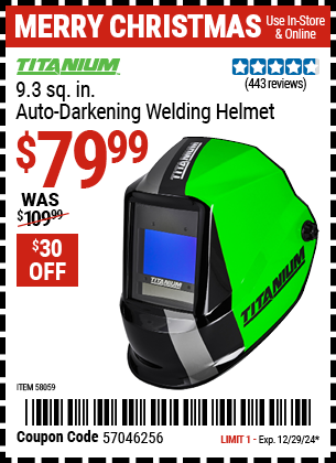 Harbor Freight Coupons, HF Coupons, 20% off - TITANIUM 9.3 sq. in. Auto Darkening Welding Helmet 