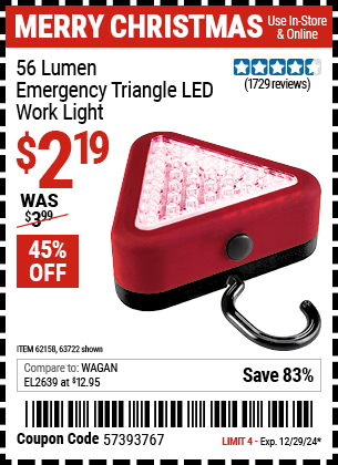 Harbor Freight Coupons, HF Coupons, 20% off - Emergency 39 Led Triangle Work Light