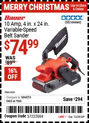 Harbor Freight Coupons, HF Coupons, 20% off - 10 Amp 4 in. x 24 in. Variable Speed Belt Sander