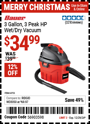 Harbor Freight Coupons, HF Coupons, 20% off - 3 Gallon Wet/dry Vacuum