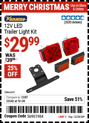 Harbor Freight Coupons, HF Coupons, 20% off - 12 Volt Led Trailer Light Kit