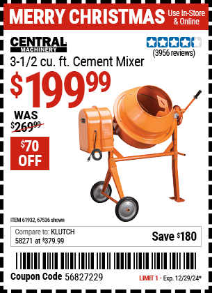 Harbor Freight Coupons, HF Coupons, 20% off - 3-1/2 Cubic Ft. Cement Mixer