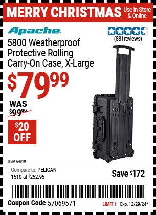 Harbor Freight Coupons, HF Coupons, 20% off - Apache 5800 Roller Carry On Case