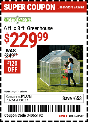 Harbor Freight Coupons, HF Coupons, 20% off - 6ft. X 8ft. Aluminum Greenhouse