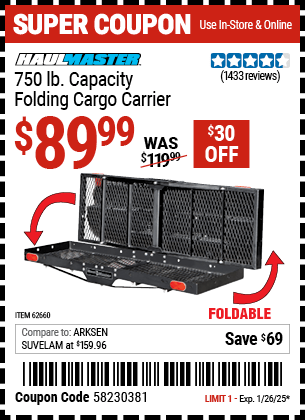 Harbor Freight Coupons, HF Coupons, 20% off - Heavy Duty Folding Steel Cargo Carrier