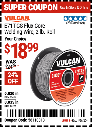 Harbor Freight Coupons, HF Coupons, 20% off - Flux Core Welding Wire