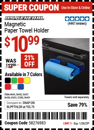 Harbor Freight Coupons, HF Coupons, 20% off - Magnetic Paper Towel Holders