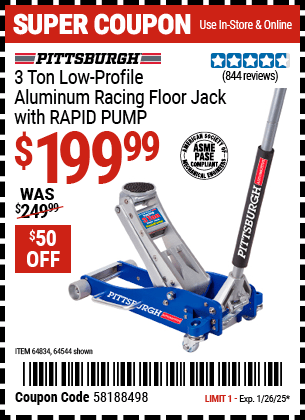 Harbor Freight Coupons, HF Coupons, 20% off - 3 ton Aluminum Rapid Pumpxc2xae Racing Floor Jack