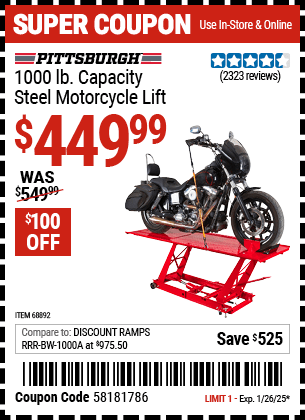 Harbor Freight Coupons, HF Coupons, 20% off - 1000 Lb. Capacity Motorcycle Lift