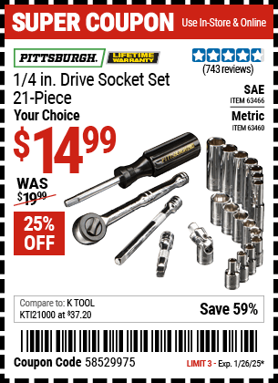 Harbor Freight Coupons, HF Coupons, 20% off - 21 Piece, 1/4