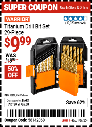 Harbor Freight Coupons, HF Coupons, 20% off - 29 Piece Titanium Drill Bit Set