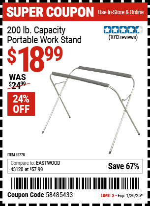 Harbor Freight Coupons, HF Coupons, 20% off - Portable Work Stand