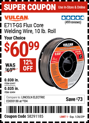 Harbor Freight Coupons, HF Coupons, 20% off - 0.030 in. E71T-GS Flux Core Welding Wire, 10.00 lb. Roll