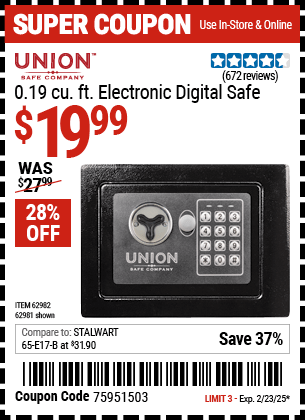 Harbor Freight Coupons, HF Coupons, 20% off - 0.19 Cubic Ft. Electronic Digital Safe