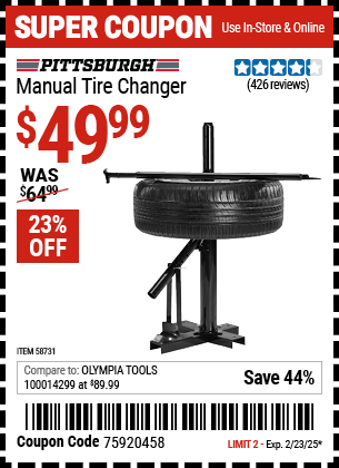 Harbor Freight Coupons, HF Coupons, 20% off - PITTSBURGH Manual Tire Changer 