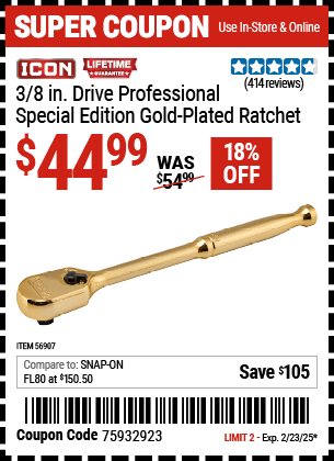 Harbor Freight Coupons, HF Coupons, 20% off - ICON 3/8 in. Drive Professional Ratchet 