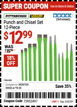 Harbor Freight Coupons, HF Coupons, 20% off - 12 Piece Industrial Punch And Chisel Set