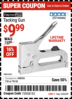 Harbor Freight Coupons, HF Coupons, 20% off - Fastenpro Heavy Duty Tacking Gun