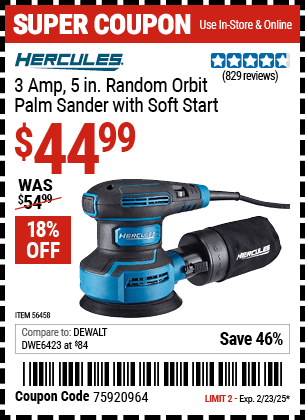 Harbor Freight Coupons, HF Coupons, 20% off - 3  Amp Corded 5 in. Variable Speed Random Orbital Sander