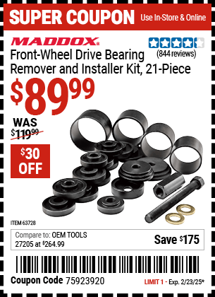 Harbor Freight Coupons, HF Coupons, 20% off - Front Wheel Bearing Adapters