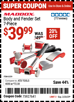 Harbor Freight Coupons, HF Coupons, 20% off - 7 Piece Body And Fender Set