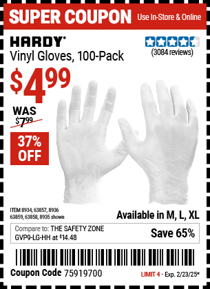 Harbor Freight Coupons, HF Coupons, 20% off - Powder-free Vinyl Gloves Pack Of 100