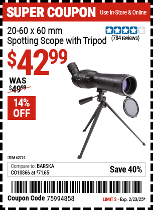 Harbor Freight Coupons, HF Coupons, 20% off - 20-60 X 60mm Spotting Scope With Tripod