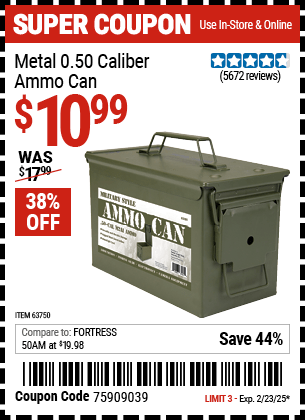 Harbor Freight Coupons, HF Coupons, 20% off - .50 Cal Metal Ammo Can