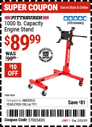 Harbor Freight Coupons, HF Coupons, 20% off - PITTSBURGH 1000 lb. Capacity Engine Stand 