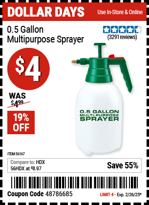 Harbor Freight Coupons, HF Coupons, 20% off - 0.5 Gallon Home And Garden Sprayer