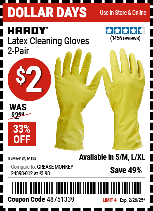 Harbor Freight Coupons, HF Coupons, 20% off - Latex Cleaning Gloves 2 Pair