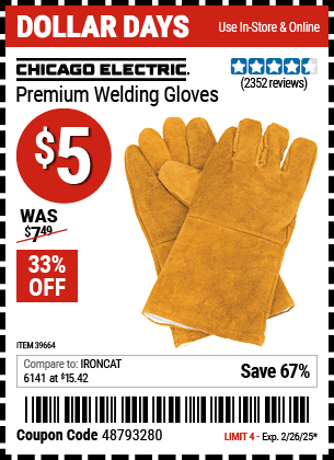 Harbor Freight Coupons, HF Coupons, 20% off - Premium Welding Gloves