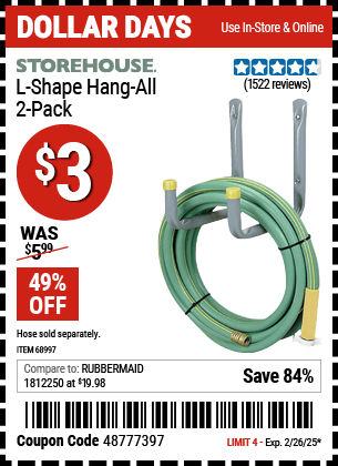 Harbor Freight Coupons, HF Coupons, 20% off - 2 Piece L-shape Hang-all