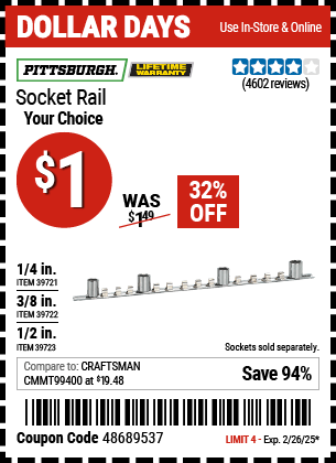 Harbor Freight Coupons, HF Coupons, 20% off - Socket Rails