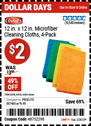 Harbor Freight Coupons, HF Coupons, 20% off - Microfiber Cleaning Cloths Pack Of 4