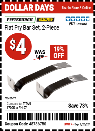 Harbor Freight Coupons, HF Coupons, 20% off - 2 Piece Flat Pry Bar Set