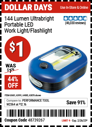 Harbor Freight Coupons, HF Coupons, 20% off - Led Portable Worklight/flashlight