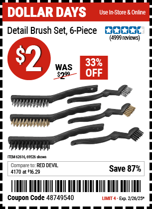 Harbor Freight Coupons, HF Coupons, 20% off - 6 Piece Detail Brush Set