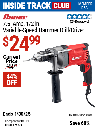 Harbor Freight Coupons, HF Coupons, 20% off - 1/2 in.  7.5  Amp Variable Speed Reversible Hammer Drill