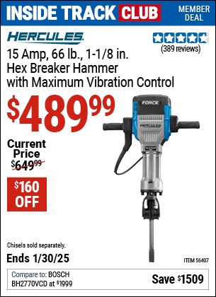 Harbor Freight Coupons, HF Coupons, 20% off - Hercules 15 Amp Pro, 1-1/8' Hex Breaker Hammer Kit