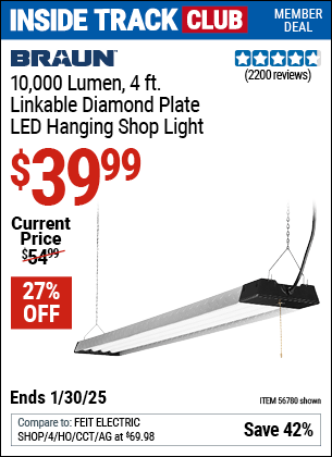 Harbor Freight Coupons, HF Coupons, 20% off - 10,000 Lumen 4 Ft. Linkable Diamond Plate LED Hanging Shop Light